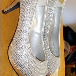 Open toe glittery heels